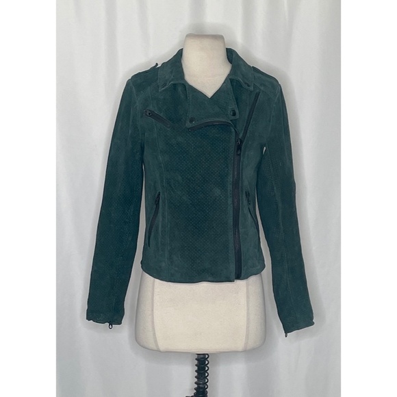 Volcom STONE ROW Suede Motorin’ Moto Jacket Green Floral Lining Motorcycle Small - Picture 3 of 14